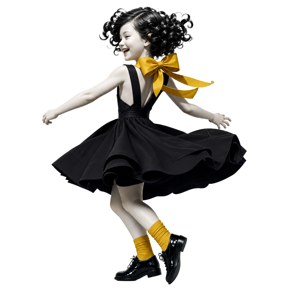 A playful child character holding colour swatches, representing the future of style
